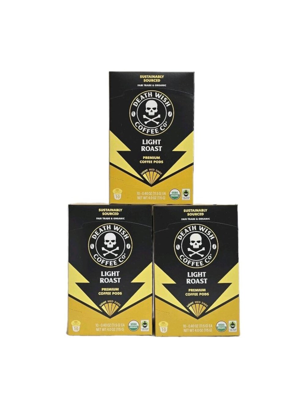 Death Wish Coffee Light Roast 3-PACK 30 COUNT Premium Pods For Keurig Fair Trade